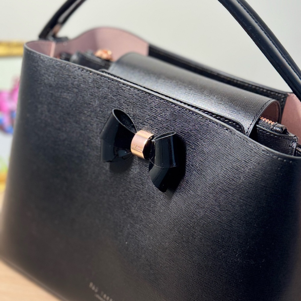 Ted Baker Black Satchel with Patent Bow Accent Bag - Picture 4 of 10